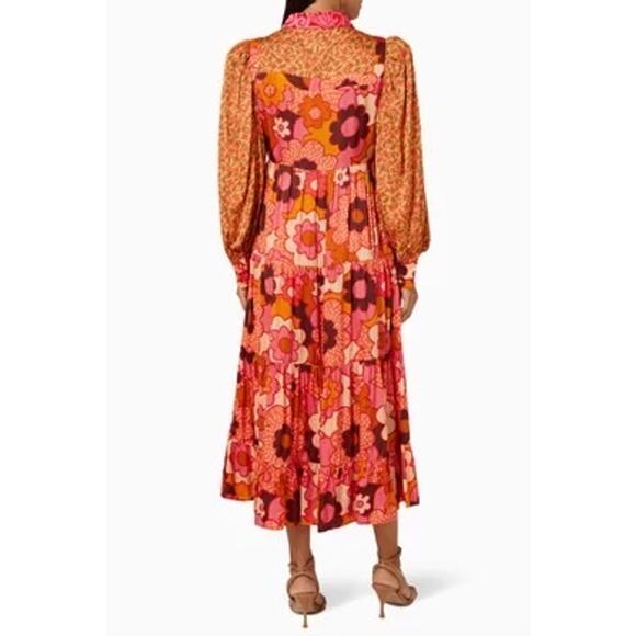 CELIAB retro Satin Monte Rosa Floral Button-Front Tiered Midi Sun Dress XS - Picture 2 of 12